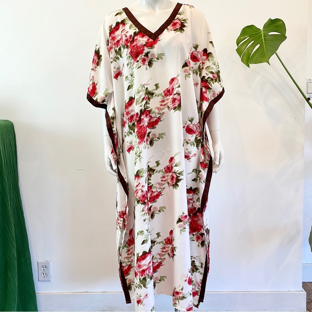 Vintage, majestic floral caftan with roses for elevated loungewear style